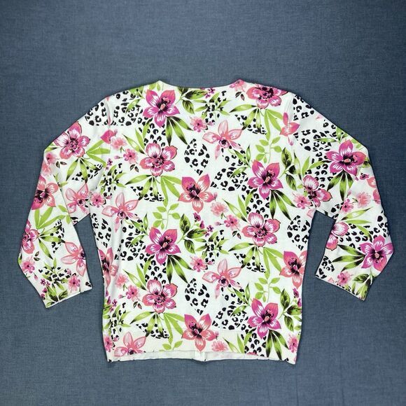 Harold’s Silk Sweater Womens Medium Cream Pink Floral Elegant Vintage Cardigan - Picture 5 of 16